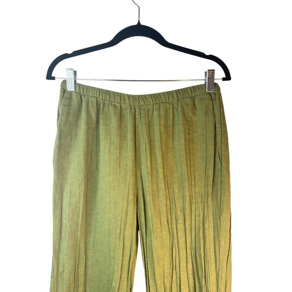 2/$30 ZARA Size Small Linen-Blend Crease Effect Pants Green Elastic Waist - Picture 10 of 12